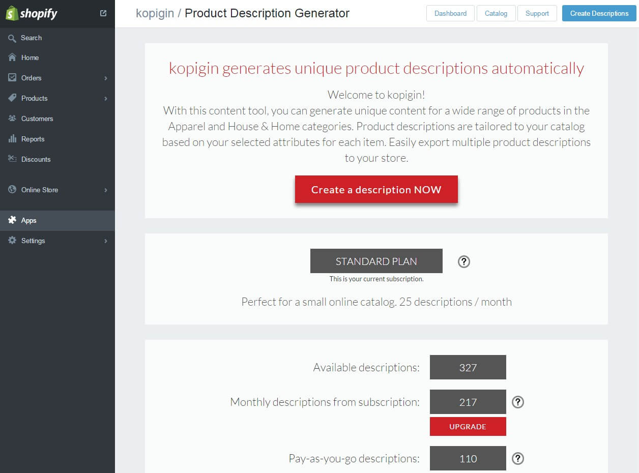 Shopify embedded app screenshot